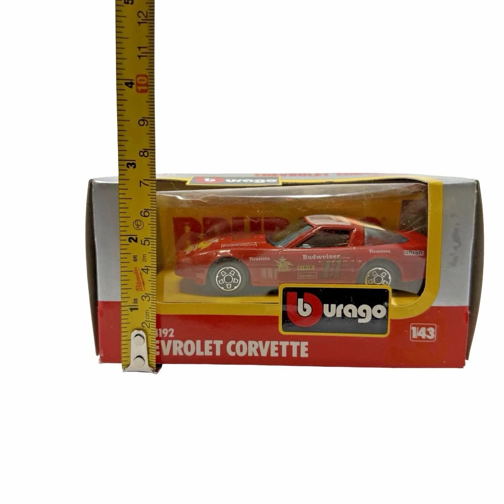 Vtg Bburago Budweiser Red Chevrolet Corvette 1/43 Scale Made in Italy New in Box